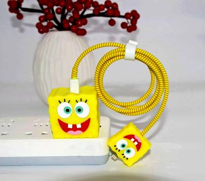 VAPRIF iPhone Charger Cover For 18W/20W | Cute 3D Cartoon Character Yellow Spongebob Cable Protector