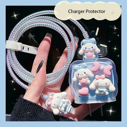 VAPRIF Charger Cover For iPhone 18W-20W Charger|3D Cute Two White Puppy Design | Spiral Cable Protector