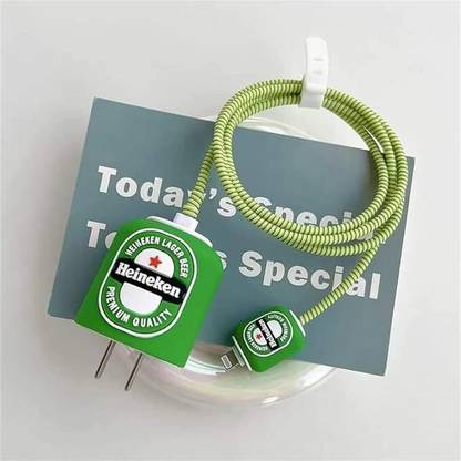 BeeNex Protective Charger Case Cover for iPhone 18W-20W, 3D Heinekens Design, Spiral Cable Protector