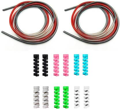 Redclip Cable Protectors Combo – 2 Premium Cable Wraps + 12 pcs Colorful Cord Protectors Cable Protector