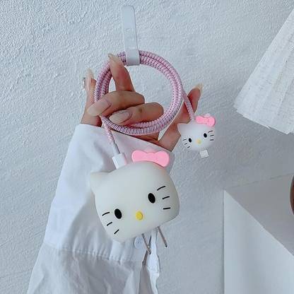 BeeNex Case Cover for iPhone 18W-20W Charger, 3D Cute Design Kitty, Spiral Cable Protector