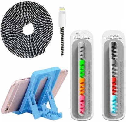 DECRONICS 1.5M Spiral Charger Cable Protector, Mobile Phone Holder, 8Pcs Twist (4Pcs Free) Cable Protector