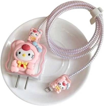 KNJ Cute Hello Kitty Charger Cover Case Set for iOS (18W/20W Adapter) Cable Protector