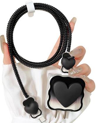 Oncraves Charger Cover for Samsung 25W, 3D Black Heart Cable Protector