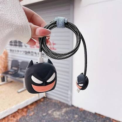 BeeNex Case Cover for iPhone 18W-20W Charger, 3D Cute Black Man Design, Spiral Cable Protector