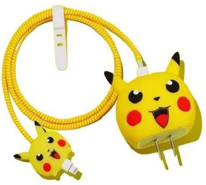 YuniKase Charger Cover for iPhone 18W-20W Charger, 3D Cartoon Design Picachu Spiral Cover Cable Protector