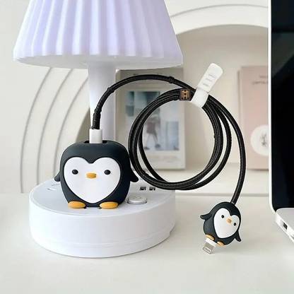 MobiLooks Charger Cover for iPhone 18W-20W Type C Charger 3D Cartoon Design Penguin Case Cable Protector
