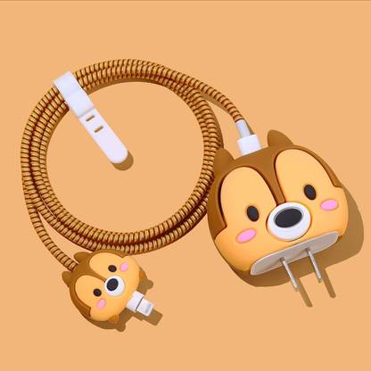 YuniKase Charger Cover for iPhone 18W-20W Charger, 3D Cartoon Design Squirrel, USB Spiral Cable Protector