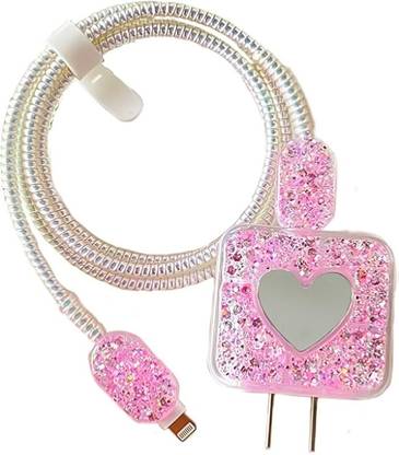 KNJ | Pink Heart Sparkle iOS Charger Cover Set Compatible with 18W & 20W Chargers Cable Protector