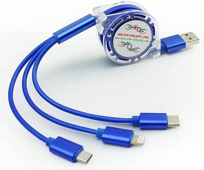 KolorFish Retractable Multi Charging Cable 3 in 1 USB iPhone/Type C/Micro Android (Blue) Power Meter for Cables