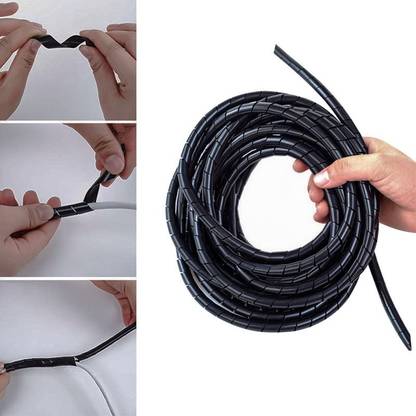 JUKR 12 mm 25 MTR Black Spiral Wrap Tube TV Computer Wire Electrical Cable Protection Flexo Wrap Resealable Cable Sleeve