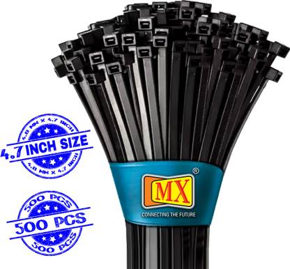MX Zip Ties Adjustable Durable Self locking 4.8MM*4.7|3466E_BK_5 PKT Nylon Standard Cable Tie