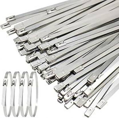 GLOBOMOTIVE Premium Stainless Steel (SS-304) Self Locking Zip Ties (300 mm x 4.6 mm) Stainless Steel Stainless Steel Cable Tie