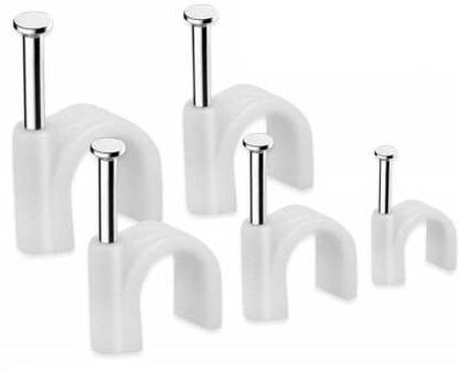 HI-PLASST Cable Clips with Steel Nails 4mm, 5mm, 6mm, 8mm, 10mm (Pack Of 500pcs) (100pcs each) Plastic Hook & Loop Cable Tie