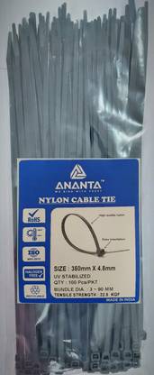 ANANTA INDUSTRIES Multi-Purpose UV Resistant Black, 350x4.8MM(14") Nylon Standard Cable Tie