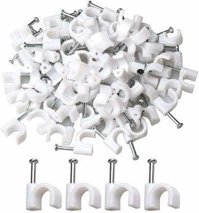 HI-PLASST 25mm (200pcs) Wire Fastener,Circle Cable Clips with Metal Nails Plastic Hook & Loop Cable Tie