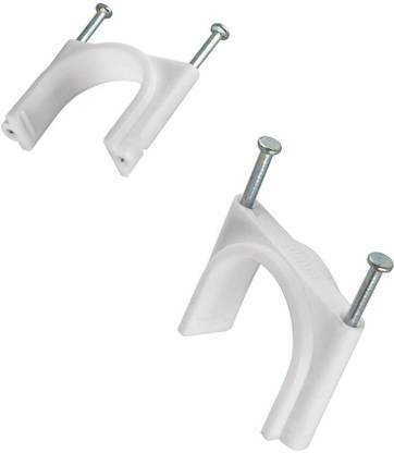 HI-PLASST (25mm) 100pcs Double Nail Pipe Cable Clip Wire Fastener, Circle Cable Clips with Metal Nails, Cord Tie Holder Clamp Cable Protector (White) Plastic Hook & Loop Cable Tie