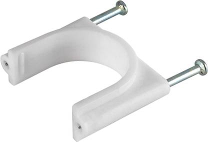 HI-PLASST (32mm) 50pcs Double Nail Pipe Cable Clip Wire Fastener, Circle Cable Clips with Metal Nails, Cord Tie Holder Clamp Cable Protector (White) Plastic Hook & Loop Cable Tie