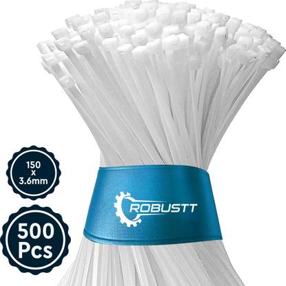 Robustt Self Locking Cable Lock | 100 X 2.5 mm | 200 Pieces, White | Heat Resistant Nylon Standard Cable Tie