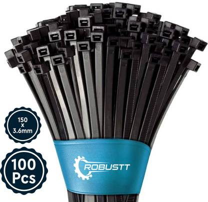 Aromahpure X Robustt Self Locking Cable Lock|150 X 3.6 mm|100 Pieces, Black|Heat Resistant Nylon Hook & Loop Cable Tie