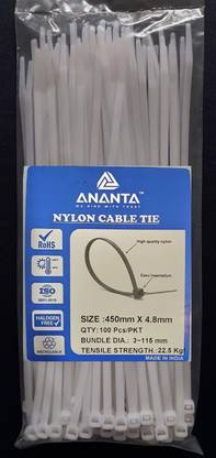 ANANTA INDUSTRIES Multi-Purpose Natural White, 450x4.8MM(18") Nylon Standard Cable Tie