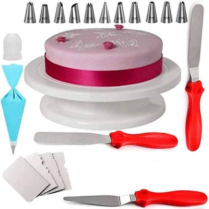 aarchi enterprise Cake Turntable,Plastic Steel Icing Spatula 3 Pieces Set,12 Piece Decorating Set Plastic Cake Server