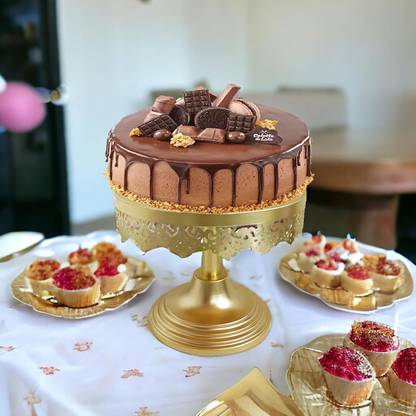 Pure Source India Decorative Metal Dessert Cupcake Display Cakes Stand 8-inch Round Diameter Gold Plated Cake Server