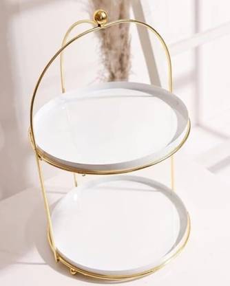 MS Handicrafts Metal 2-Tier Stand Snack Platter for Home Decor Iron Cake Server