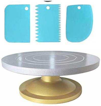 SCIVER Cake Decorating Icing Turntable , 360° Smooth Rotating Cake Stand With Scrapper Plastic Cake Server