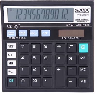 saya Desktop Calculator | 12-Digit Display | Dual Power| GT,MU & MRC| 120 Steps Check Ergonomic Design for Office & School | Check & Correct | Auto Replay |Off Button Basic Calculator