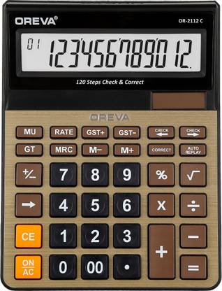 OREVA OR 2112 C [BLACK GOLDEN] LARGE DISPLAY CALCULATOR WITH CHECK & CORRECT , ALUMINIUM FACE Financial  Calculator