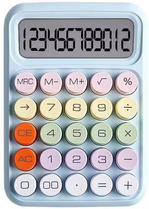 Honch Colorful Mechanical Pushbutton Calculator,12 Digit Large LCD Display Big Round Button Calculator,Easy to Press,for School Office Business Hom Financial  Calculator