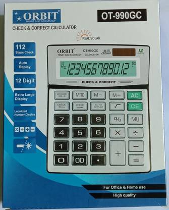 Royal Collection ORBIT OT-990GC HIGH QUALITY ATTRACTIVE LOOK LARGE & HD DISPLAY SOFT TOUCH AUTO REPLAY 12 DIGIT FOR OFFICE & HOME Basic  Calculator
