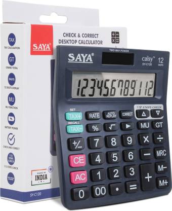 saya 12-Digit LCD Desktop Calculator, Dual Power, Ergonomic, Tax & Mark Up Functions GT, MU & MRC Function | 112 Steps Check | Office & Business Use Calculator Basic  Calculator