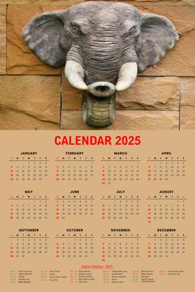 Imagine Printing Solutions Elephant Wall Calendar 2025,12 Months for Home,Office(Size: 36x24Inches) 2025 Wall Calendar