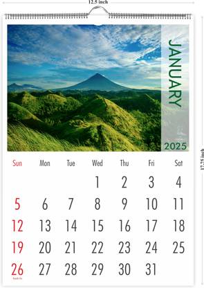Shashiv 12 Sheets Wall Hanging Wiro Calendar 2025 In Size 12.5" x 17.75" 2025 Wall Calendar