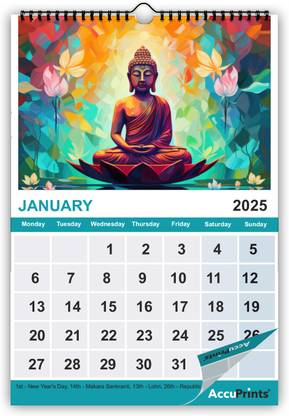 AccuPrints Buddha Wall Calendar (11 x 17) inch 2025 Wall Calendar