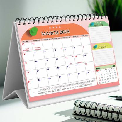 Jeri Elegant Button calendar 12 sheets 120 GSM art card, strong stand Wiro binding 2025 Table Calendar