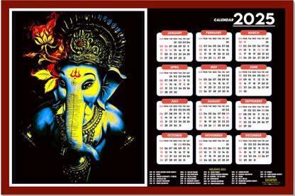 ESCAPER Lord Ganesha Wall Calendar 2025 hanging , Ganesh Ji Wall Calendar 2025, Ganpati 2025 Wall Calendar