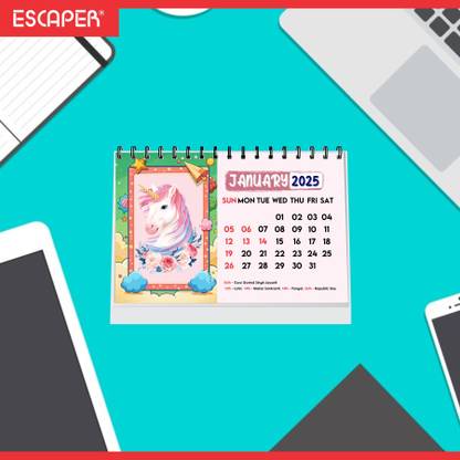 ESCAPER Unicorn Desk Calendar 2025 – Colorful & Cute Desk Calendar for 2025 2025 Table Calendar