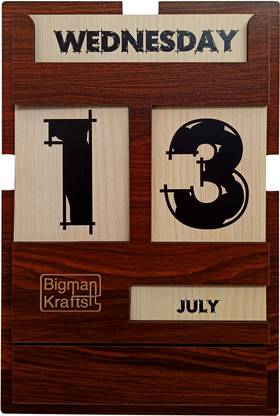 Kraft X Wooden Wall Hanging Calendar 2023 Made of Wood & Craft Material Rectangle Shape No Limit Year to Use Wall Calendar