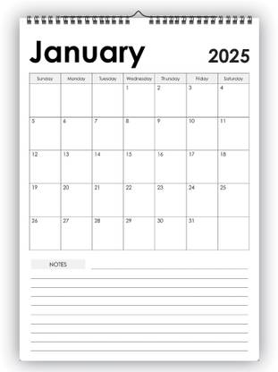 Leonius Minimalist Calendar with Large Writing Space and Note Section (January-December) 2025 Wall Calendar