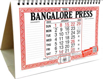 THE BANGALORE PRESS English 2023 Table Calendar