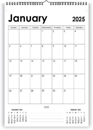 Leonius Minimalist Monthly Wall Calendar with Large Writing Space and Note Section. 2025 Wall Calendar