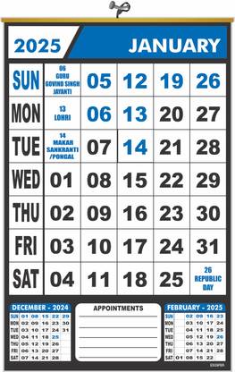ESCAPER Monthly Wall Calendar 2025 – Ample Writing Space, Holiday List Included 2025 Wall Calendar