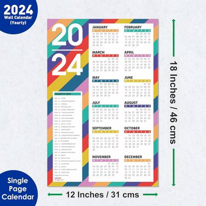 kyzzo Stripes Theme Wall Calendar 2024 for Wall Single Page Yearly Wall Hanging 2024 Wall Calendar