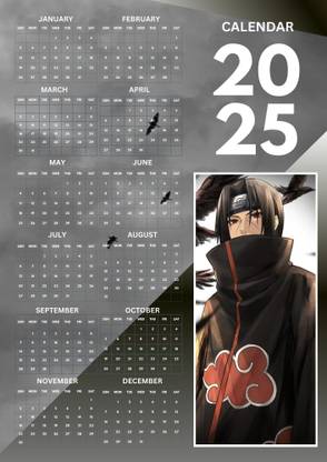 Posternet Anime itachi themed Wall Hanging Calender 2025, 12inch x 18inch Calender Naruto 2025 Wall Calendar