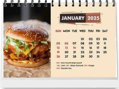 ESCAPER Burger & Pizza Calendar 2025 - Fast Food Theme 2025 Table Calendar