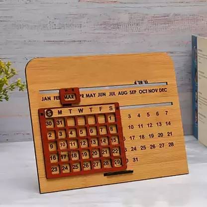 XAZE CRAFT Compartments Wooden Desk / Table Calendar to Lifetime Infinite Calendar 03 ALL YEAR Table Calendar