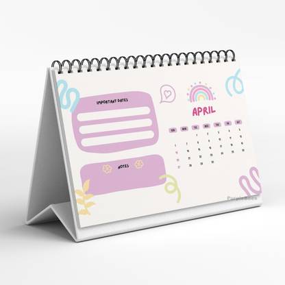 PurpleBees Crayon Rainbow Desk Calendar with Important Dates & Notes Section 2025 Table Calendar